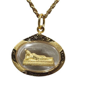 Vtg Thai Reclining Buddha Encased Amulet Pendant Necklace Tuesday